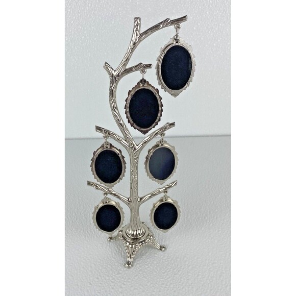 Vintage Nickel-Plating Metal Family Tree Picture Frame Fit Six  (6) Photos - Picture 3 of 5